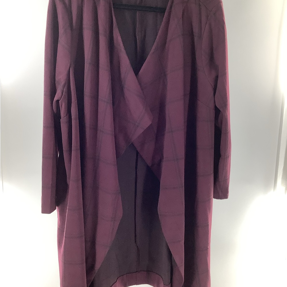 Lane Bryant Size 18 - 20 long Blazer / Duster purple & Black plaid Pockets EUC. - Picture 8 of 13